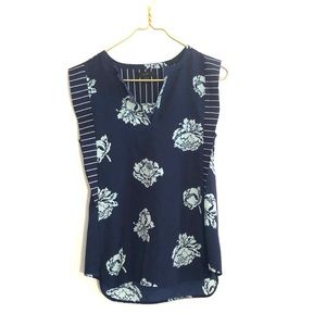 [J. Crew] Blue Floral/Striped Blouse - Size S